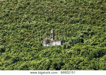 Church In The Mountains Around The Town Prcanj In Kotor Bay