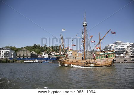 Bristol, England - July 19: The Replica Sail Ship The Matthew Ferries Passengers Around Bristol Harb