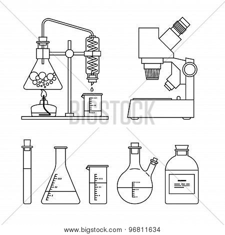 Chemical Glassware Icons Set.