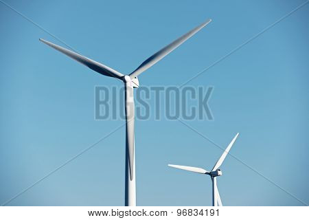 Windmilsl for electric power production, La Muela, Zaragoza Province, Aragon, Spain.