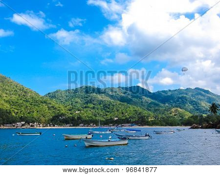 Boats And Parasailing At Blue Mexican Beach