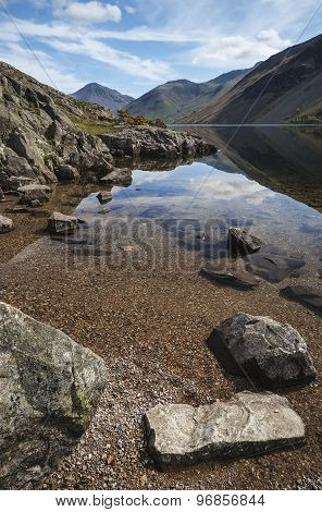Stunning Landscape Of Wast Water And Lake District Peaks On Summer Day Reflected In Lake