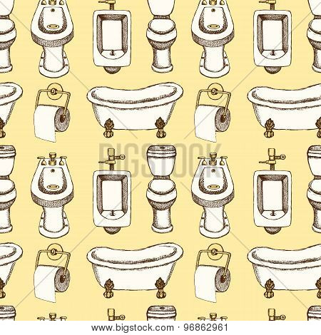 Sketch Toilet And Bathroom Eguipment In Vintage Style