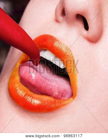 makeup. Expression rock style lip make-up like a vampire, dark romantic. Fashion look, glitter, mult
