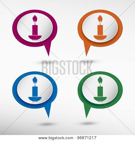 Candle icon on colorful chat speech bubbles