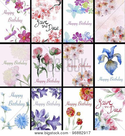 Set of handpainted watercolor flowers