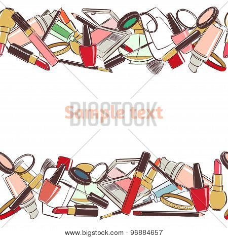 Seamless horizontal pattern Makeup And Beauty Cosmetics.