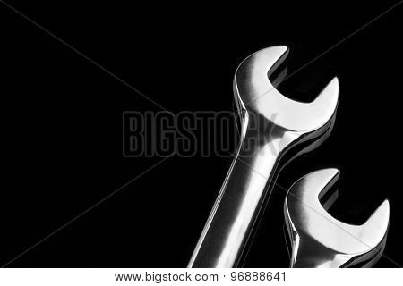 Two Fork Wrenches Isolated On Black Background