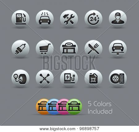 Gas Station Icons // Pearly Series ----- The Vector file includes 5 color versions for each icon in different layers -----