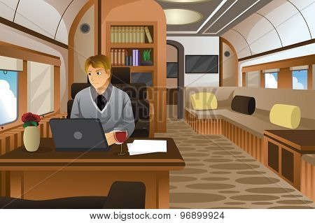 Businessman Traveling In A Luxurious Private Jet