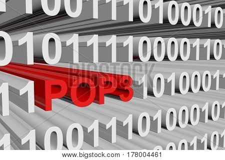 POP3 in the form of binary code, 3D illustration