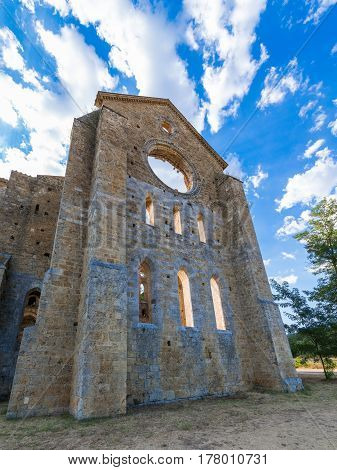 Medieval Abbey Of San Galgano From 13Th Century, Near Siena, Tuscany, Italy