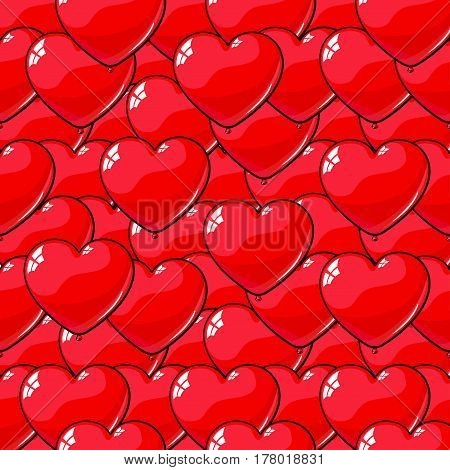 Seamless pattern of red balloons in the shape of heart. Background for topics: love, March 8, Valentine's Day, birthday, wedding.