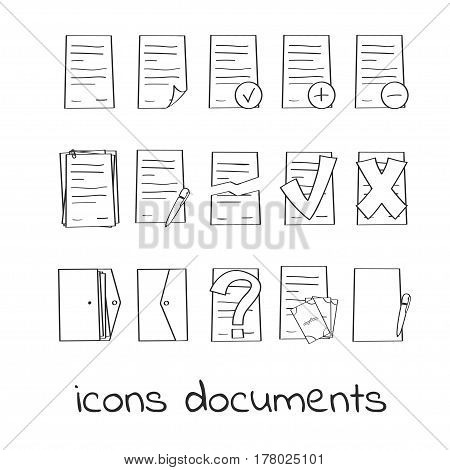 Hand draw icons of documents and contracts. Collection of Linear Marks of Securities. For web and app design