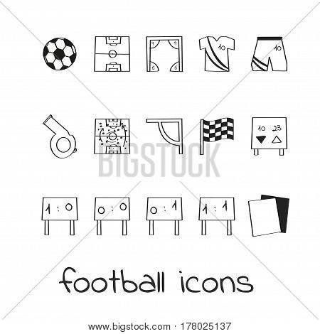 Hand draw icons football. Collection of linear signs of soccer. For web and app design