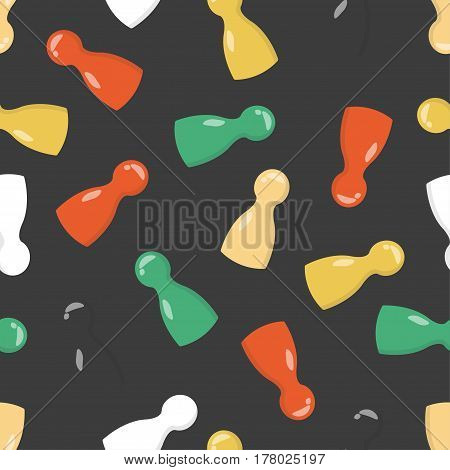 Vector seamless pattern. Bright game pieces. Gaming chips for table games. Stylish and modern pattern on a gray background