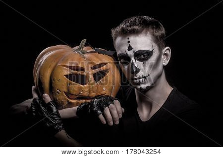 Portrait of a guy for Halloween in Chicano style