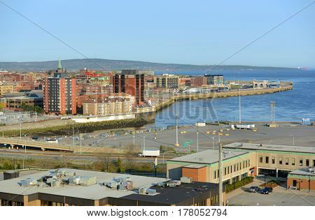 Saint John city skyline from the Fort Howe at the mouth of Saint John River, Saint John, New Brunswick, Canada.