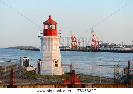 Saint John Coast Guard Base Lighthouse in Saint John Harbour, Saint John, New Brunswick, Canada.