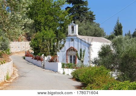 Orthodox church on a lane in Nippos (or Nipos) village, Crete, Greece