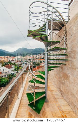 A spiral staircase in the villa in Montenegro, Budva.