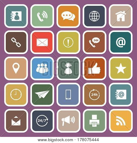 Contact us flat icons on purple background, stock vetor