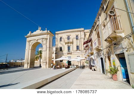 Royal Gate - Arch Of Porta Reale. Noto, Sicily, Italy.