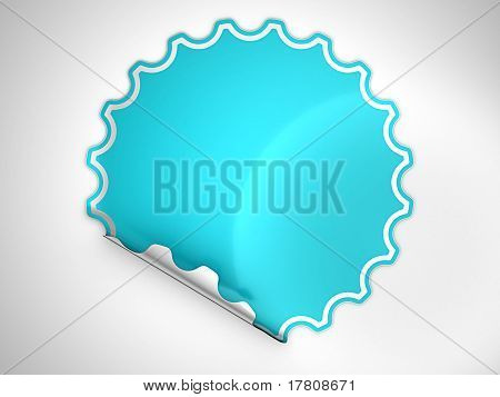 Blu tondo etichetta piegato o adesivo sopra grigio