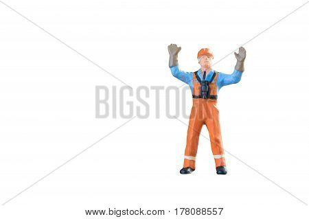 Miniature People Engineer And Worker Occupation Isolated With Clipping Paht On White Background. Ele