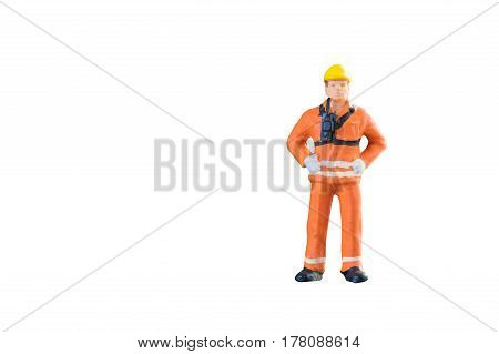 Miniature people engineer and worker occupation isolated with clipping paht on white background. Elegant Design with copy space for placement your text mock up for industrial and construction concept