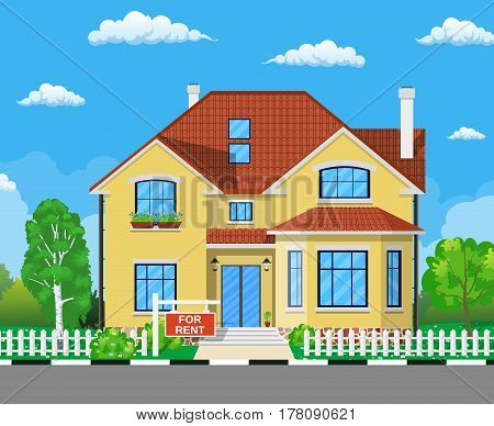 Home for rent icon. Real Estate concept, template for sales, rental, advertising. Vector illustration in flat style