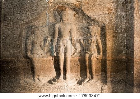Statues On Ellora Caves Near Aurangabad In India