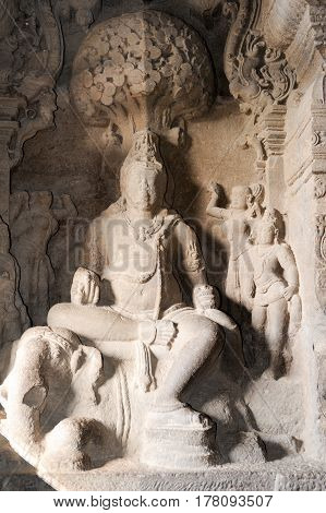 Statues On Ellora Caves Near Aurangabad In India