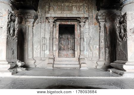 Statue Of Buddha On Ellora Caves Near Aurangabad In India