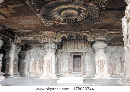 Statue Of Buddha On Ellora Caves Near Aurangabad In India
