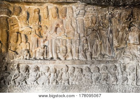 Statues On Ellora Caves Near Aurangabad In India