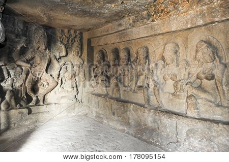 Statues On Ellora Caves Near Aurangabad In India