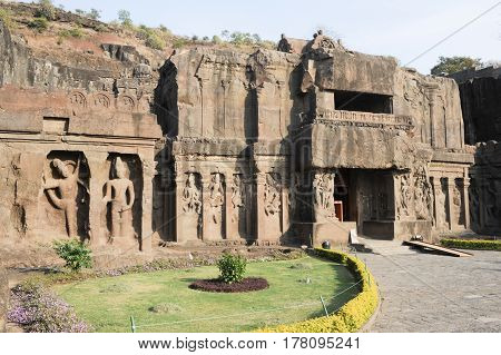 Ellora, India - 5 February 2015: Kailas temple in Ellora Maharashtra state in India