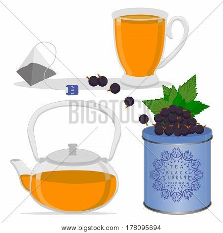 Vector illustration logo for home currant tea cup.