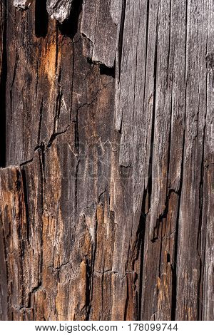 Wooden background. Texture of old weathered cracked decaying wood.