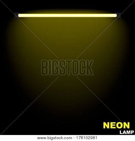 Neon lamp.The glow on the wall yellow