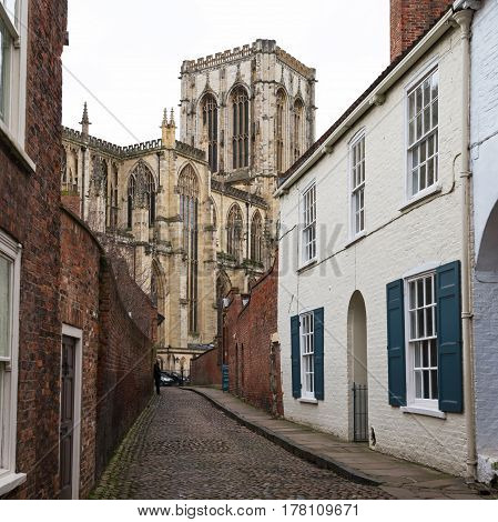 Narrow street leading to the York Minster, UK