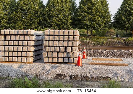 a stack of railroad ties for the new high speed rail line