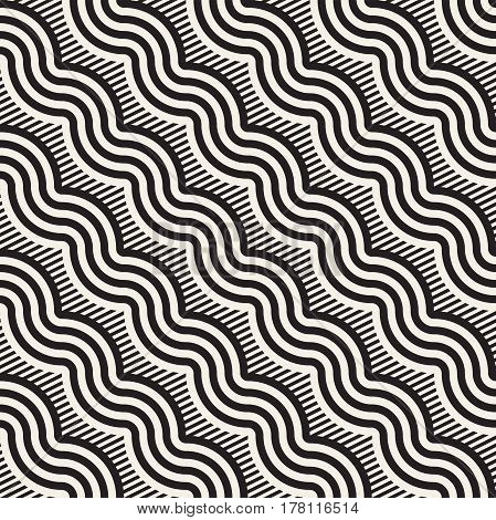 Seamless monochrome geometric pattern. Abstract stripy geometric background. Stylish vector rounded lines print