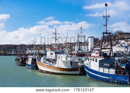 View to the Fishery port in Sassnitz Germany.