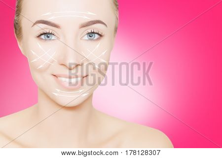 beauty woman face with surgery marks for graphic design