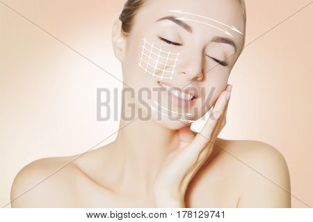 beauty woman face with surgery marks for graphic design