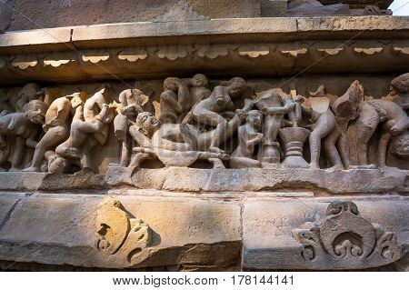 Sculptures Depicting People Having Sex On The Walls Of Ancient Temples Of Kama Sutra In India Kajura