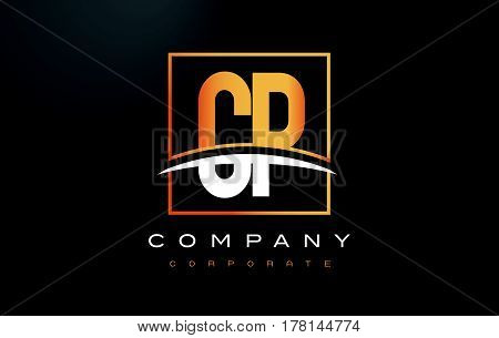 Cp C P Golden Letter Logo Design With Gold Square And Swoosh.