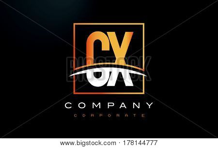 Cx C X Golden Letter Logo Design With Gold Square And Swoosh.